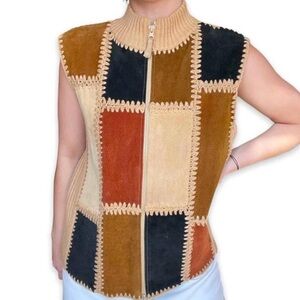Colorful Leather Patchwork Vest